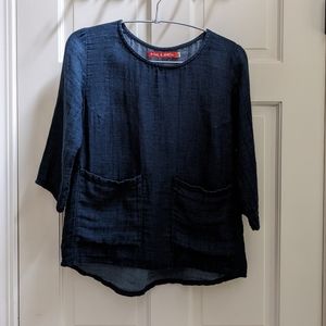 P&S artist top in navy linen double gauze, XS